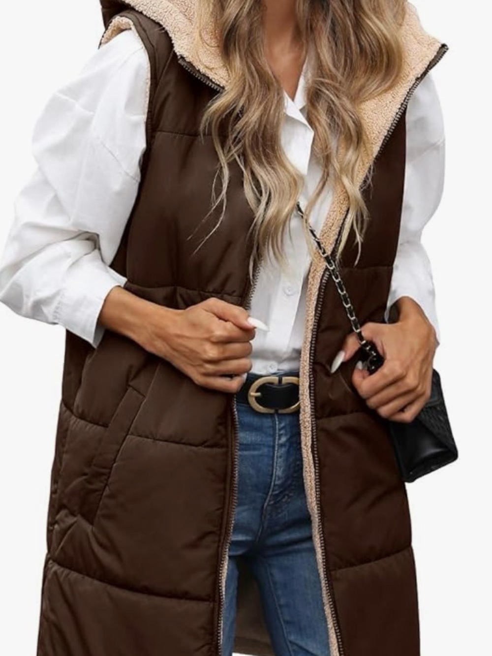 Quilted Sherpa-Lined Hooded Vest